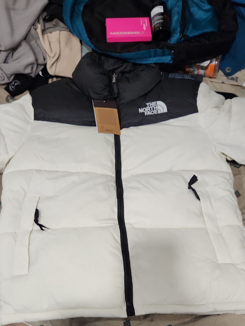 The North Face White and Black Puffer Coat